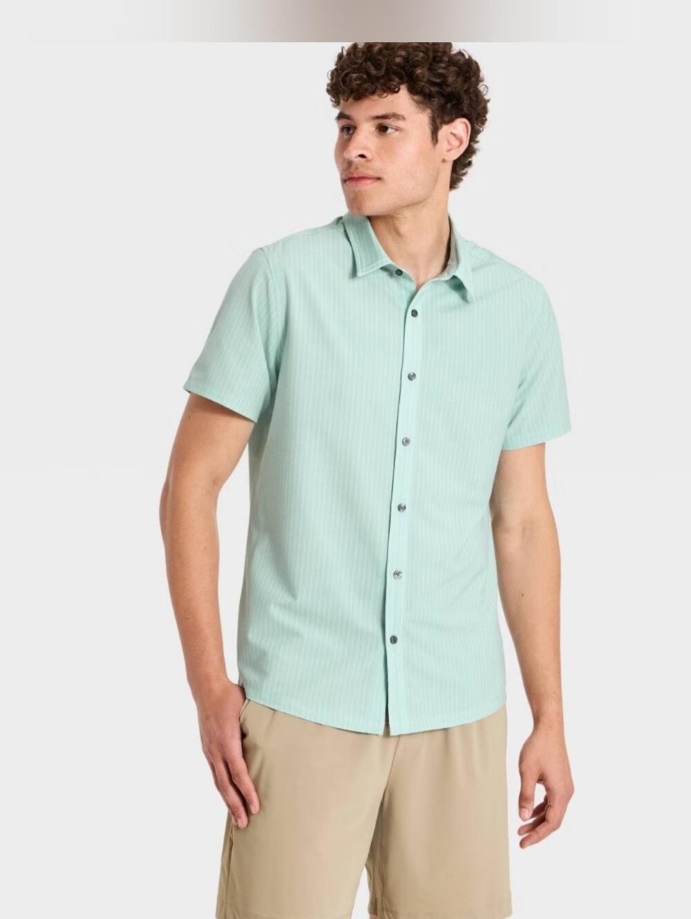 Men's Cooling Travel Button-Up Shirt - All In Motion Aqua Blue XXL
